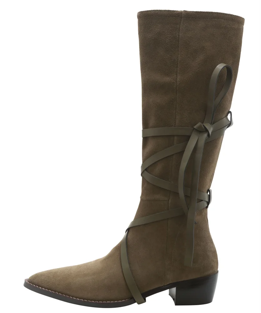 ?JOCHEBED HU?Autumn Winter New  Knee High Boots for Women Pointy Toe  Up Flat bo - £154.17 GBP