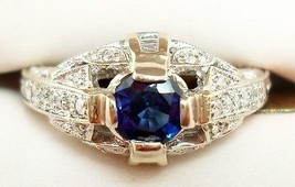 Authenticity Guarantee 
18K Gold Art Deco Style .49ct Genuine Blue Sapphire R... - £1,008.14 GBP