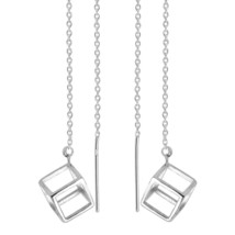Unique Open 3D Cube Slide Through Sterling Silver Dangle Earrings - £11.13 GBP