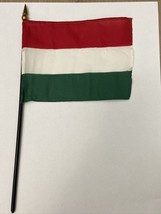 New Hungary Mini Desk Flag - Black Wood Stick Gold Top 4” X 6” - £4.09 GBP