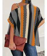 Cutout Color Block Mock Neck Blouse - $31.64 CAD