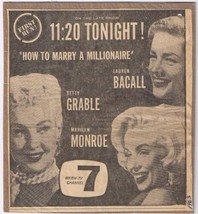 Vintage Print Ad WKBW TV Channel 7 1953 How To Marry A Millionaire 5 3/4... - £2.80 GBP