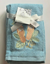 Beach Life Embroidered Hand Towels Bathroom Set of 2 Flip Flops Blue Palms Trees - £25.10 GBP