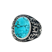 Huge AAA Natural Tibetan Turquoise Ring 925 Silver Made December Birthstone Gift - £80.51 GBP