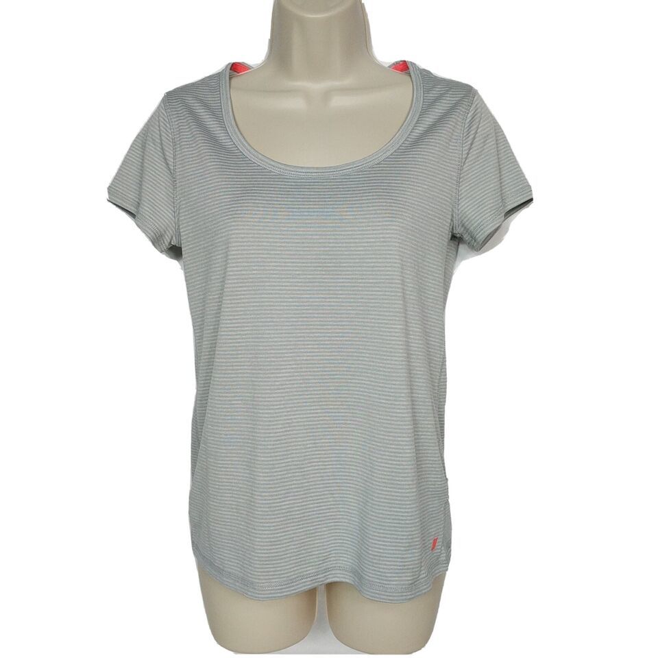 Joe Fresh Womens Athletic Shirt Size Small Gray Striped Scoop Neck - $13.86