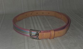 Coach Leather &amp; Striped Belt Pink Blue Green Stripe 3546 Women Medium - $371.47 MXN