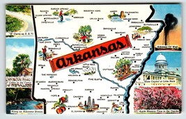Postcard Greetings From Arkansas Map Chrome State Apple Blossom Little Rock - £9.38 GBP