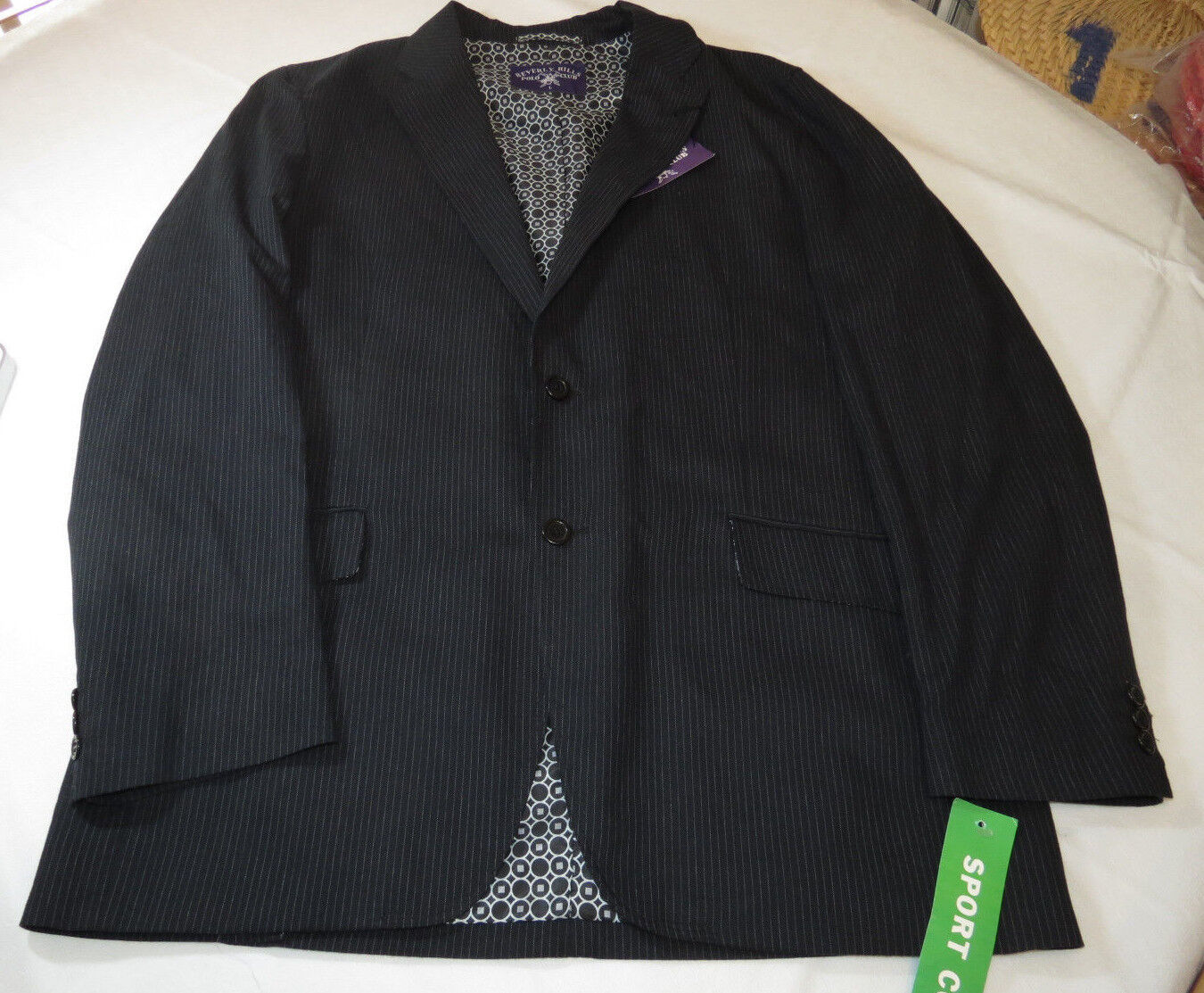 Primary image for Mens Beverly Hills Polo Club Sport Coat L  jacket Pin Striped Black coat NWT