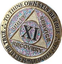 11 Year AA Medallion Reflex Birthday Funfetti Silver Glitter Gold Plated Color C - $16.82