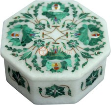 4&quot;x4&quot;x2&quot; Marble Jewelry Organizer Malachite Inlay Gemstone Floral Veterans Gifts - £200.43 GBP