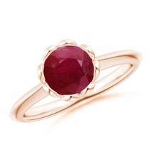 ANGARA Classic Bezel-Set Round Ruby Floral Engagement Ring for Women in 14K Gold - £796.72 GBP