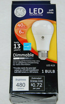 GE LED Dimmable 40W Replacement Light Bulb 6W Soft White A19 NEW - $14.99