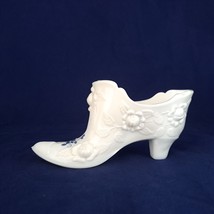 Fenton Cabbage Rose Slipper Shoe White Milk Glass Hand-Painted Signed Decorative - £37.39 GBP