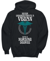Never Underestimate a Vegan Nurse, black Hoodie. Model 6400014  - £31.85 GBP