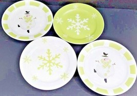 Pacific Island Creations Snowman Snowflake Plates 8 1/4&quot; Set Of 4 Green White - £13.44 GBP