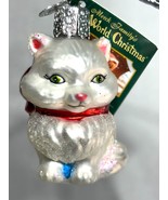 Old World Christmas glass Ornament white kitten kitty cat red bow mini 3... - €10,32 EUR