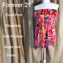 Forever 21 Floral Print Strapless Side Pockets Mini Dress Size M - £7.87 GBP