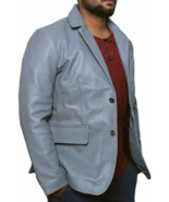 Leather Lambskin Formal Party Men&#39;s Blazer Gray Two-Button Handmade Genu... - $2,386.81 MXN+