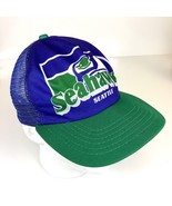 Vtg 80s Seattle Seahawks NFL Football Blue Mesh Snapback Hat Cap Clean USA - $477.12 MXN