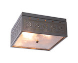 CEILING LIGHT Square Pierced &amp; Seedy Glass w Chisel Pattern &amp; Country Ti... - $157.95
