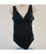 Time and Tru Black Shirring Slimming One Piece Swimsuit Size: S (4-6) - $186.07 MXN