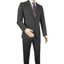 Men Suit BERLUSCONI Italian Wool 180's Pin Stripe One Button Peak UGS95-03 Gray image 3