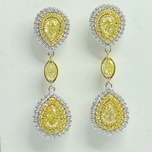 Art Deco Design 2.93 Ct Pear Oval Yellow Diamond Drop Dangle Earrings 18k Whi... - £4,145.18 GBP