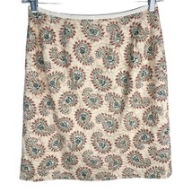 J McLaughlin Skirt 12 Paisley Beige Ribbon Waistband Side Zip Lined - $29.69