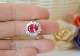 Womens Sterling Silver Ring/Rose Red/Artifical Crystals Ring/Size US 8#  AC80117 - $18.00