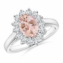ANGARA Princess Diana Inspired Morganite Ring with Diamond Halo - £980.66 GBP