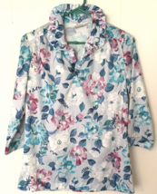 vintage Americana knitting mills of Miami blouse size S flower print 3/4 sleeves - £10.35 GBP
