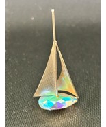 Crystal Aurora Borialis Sailboat Miniature Figurine, Gold Tone 3&quot; tall - $19.99