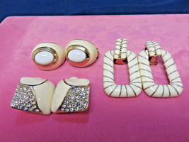 Lot of 3 White Enamel Clip On Earrings (YC1-33) - £26.90 GBP