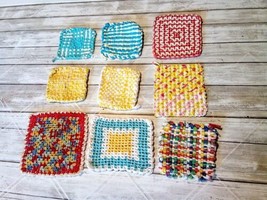 9 Vintage Crochet Trivet Hot Pad Pot Holders Doily Square Various Colors  - £7.05 GBP