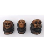 Hand Carved 3 Wise Monkeys Wooden See No Evil,  No Evil, Speak No Evil 3&quot; - $19.80