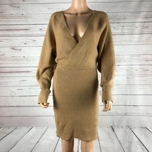 LUSH Women&#39;s Warm Beige Double V-neck Sweater Dress MEDIUM - £10.47 GBP