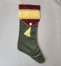 Vintage Woof &amp; Poof Chenille Green &amp; Red Velour Tassel Christmas Stocking 20&quot; - £103.19 GBP
