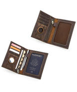 Genuine Leather Passport Wallet AirTag Slot Travel Card Holder for Men W... - $36.45+