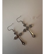 Silver Cross Earrings Large Cross Earrings Dangle Gothic Religious - $13.79