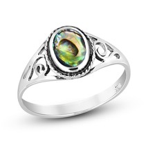Swirling Ocean Colors Abalone Shell Vintage Oval Sterling Silver Ring - 6 - £12.60 GBP
