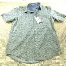 Chaps Seacoast Wash Small Chambray Woven Fairway Green Patterned Button ... - $11.40