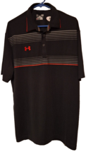 Under Armour Heatgear Loose Sz L Black Striped SS Golf Polo Shirt Embroidered - £15.22 GBP