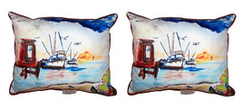 Pair of Betsy Drake Dock &amp; Shrimp Boat Small Pillows 11X 14 - £55.38 GBP