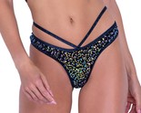 Sequin Fishnet Bikini Shorts Hip Straps Shimmer Trim Puckered Back Black... - £24.52 GBP