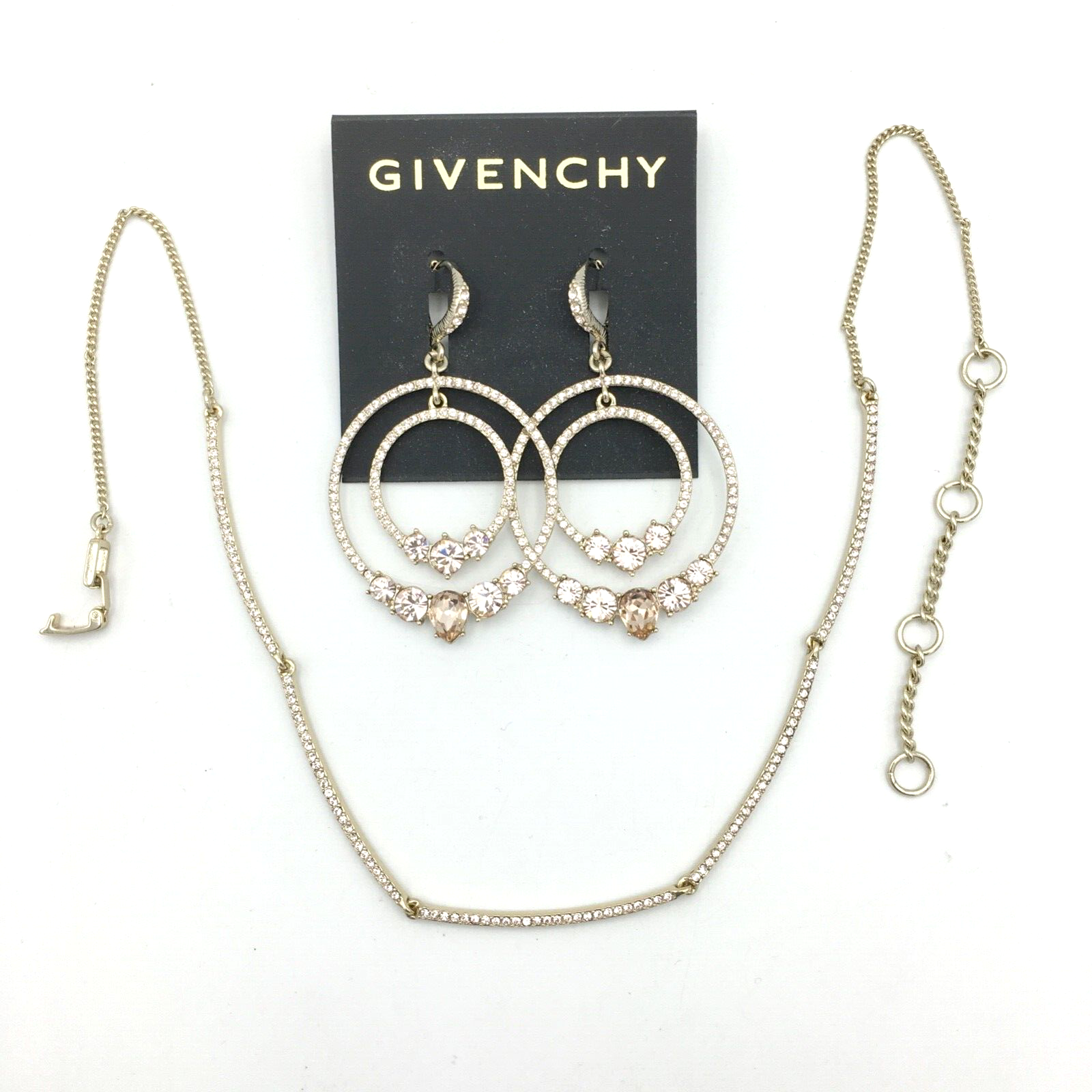 GIVENCHY peachy pink crystal dangle earrings & choker necklace set - gold-tone - $40.00