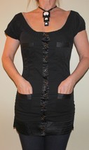 Wet Seal Black Fitted Off Shoulder Top Button Down Tunic Pockets Slits S Xs 6 - £6.22 GBP