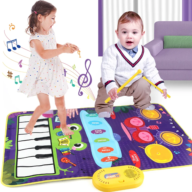 2 In 1 Piano Mat for Kids Piano Keyboard &amp; Jazz Drum Music Touch Play Carpet - £19.12 GBP+