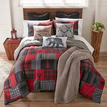 Donna Sharp Red Forest King Comforter Set Lodge Rustic Bear  &amp; Kila Throw - £70.70 GBP