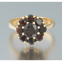 French Retro 18K Yellow Gold &amp; Garnet Cluster Ring Size 7 Sky - £379.47 GBP