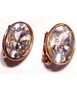 Vintage Oval Clear Crystal Faceted Stone Gold Tone Elegant Clip Earrings  - £11.04 GBP